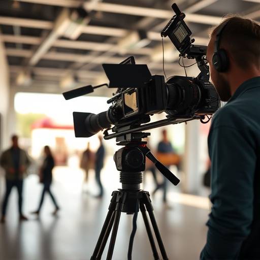 Behind-the-scenes shot of a Visionary Studios film crew setting up a scene for a commercial.
