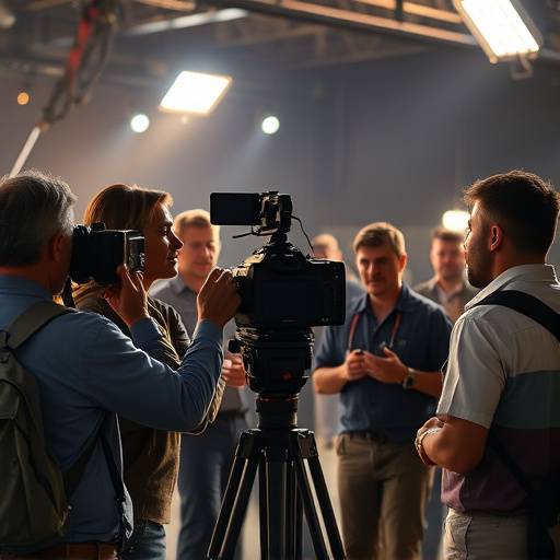 People collaborating during a commercial video shoot.